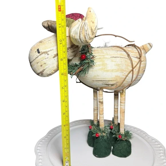 Plush Standing CHRISTMAS MOOSE, Rustic Wreath Winter Scarf Hat 12X10 Cottagecore - Picture 8 of 10